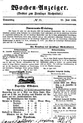 Freisinger Wochenblatt Donnerstag 23. Juni 1859