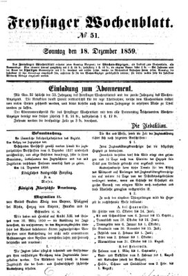 Freisinger Wochenblatt Sonntag 18. Dezember 1859