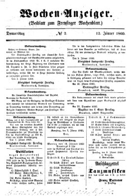 Freisinger Wochenblatt Donnerstag 12. Januar 1860