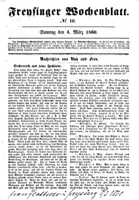 Freisinger Wochenblatt Sonntag 4. März 1860