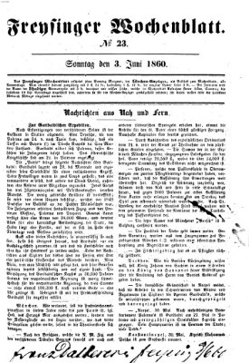 Freisinger Wochenblatt Sonntag 3. Juni 1860