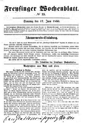 Freisinger Wochenblatt Sonntag 17. Juni 1860