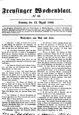 Freisinger Wochenblatt Sonntag 12. August 1860