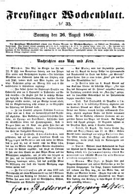 Freisinger Wochenblatt Sonntag 26. August 1860