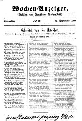 Freisinger Wochenblatt Donnerstag 27. September 1860