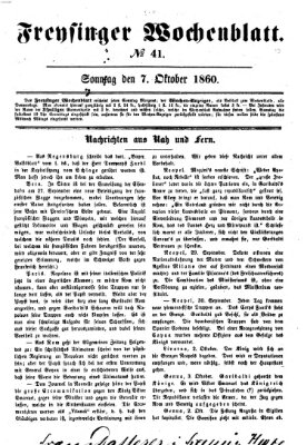 Freisinger Wochenblatt Sonntag 7. Oktober 1860