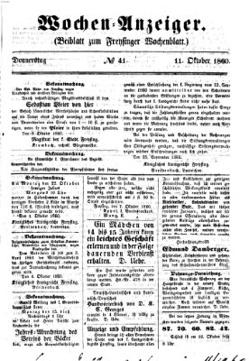 Freisinger Wochenblatt Donnerstag 11. Oktober 1860