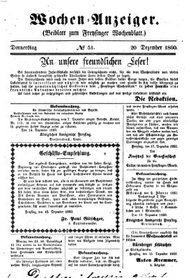 Freisinger Wochenblatt Donnerstag 20. Dezember 1860