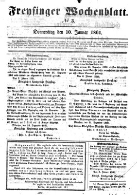 Freisinger Wochenblatt Donnerstag 10. Januar 1861