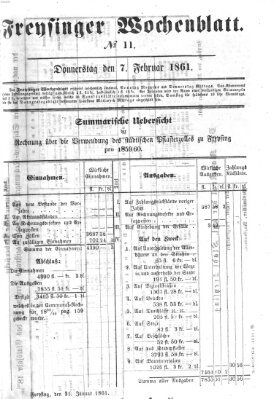 Freisinger Wochenblatt Donnerstag 7. Februar 1861