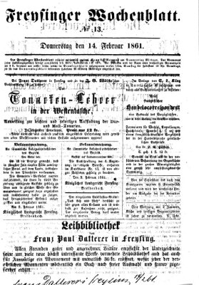 Freisinger Wochenblatt Donnerstag 14. Februar 1861