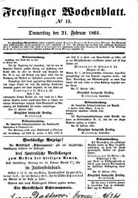 Freisinger Wochenblatt Donnerstag 21. Februar 1861