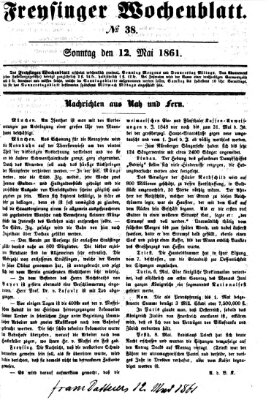 Freisinger Wochenblatt Sonntag 12. Mai 1861