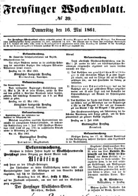 Freisinger Wochenblatt Donnerstag 16. Mai 1861