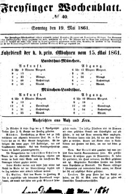 Freisinger Wochenblatt Sonntag 19. Mai 1861