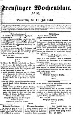 Freisinger Wochenblatt Donnerstag 11. Juli 1861