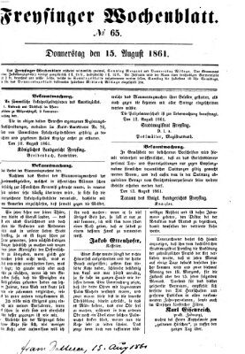 Freisinger Wochenblatt Donnerstag 15. August 1861