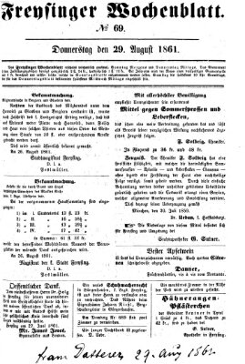 Freisinger Wochenblatt Donnerstag 29. August 1861