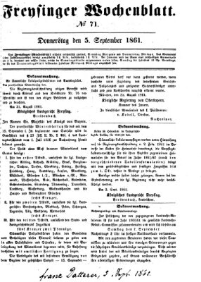 Freisinger Wochenblatt Donnerstag 5. September 1861