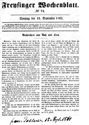 Freisinger Wochenblatt Sonntag 15. September 1861