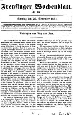 Freisinger Wochenblatt Sonntag 29. September 1861