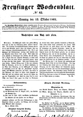 Freisinger Wochenblatt Sonntag 13. Oktober 1861