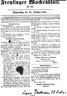 Freisinger Wochenblatt Donnerstag 31. Oktober 1861