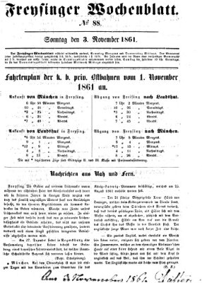 Freisinger Wochenblatt Sonntag 3. November 1861