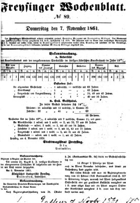 Freisinger Wochenblatt Donnerstag 7. November 1861