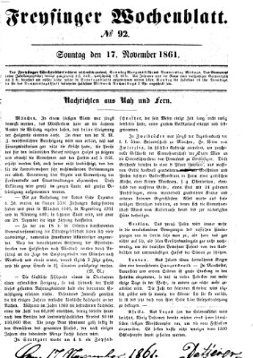 Freisinger Wochenblatt Sonntag 17. November 1861