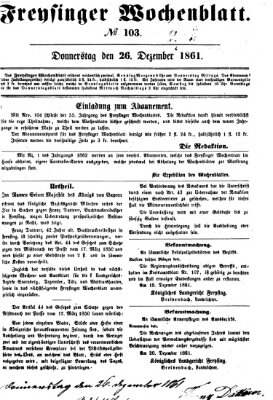 Freisinger Wochenblatt Donnerstag 26. Dezember 1861