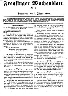 Freisinger Wochenblatt Donnerstag 2. Januar 1862