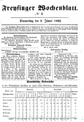 Freisinger Wochenblatt Donnerstag 9. Januar 1862