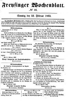 Freisinger Wochenblatt Sonntag 23. Februar 1862