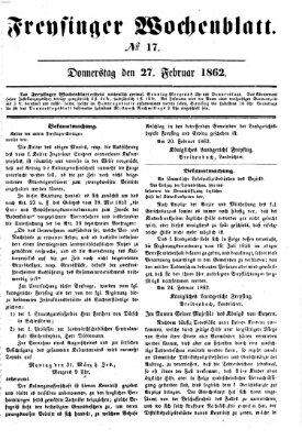 Freisinger Wochenblatt Donnerstag 27. Februar 1862