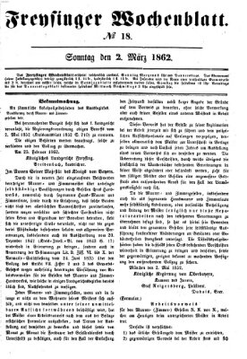 Freisinger Wochenblatt Sonntag 2. März 1862