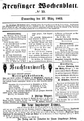 Freisinger Wochenblatt Donnerstag 27. März 1862