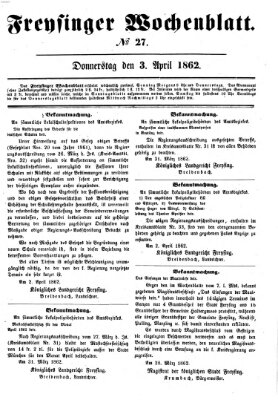 Freisinger Wochenblatt Donnerstag 3. April 1862