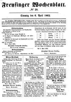 Freisinger Wochenblatt Sonntag 6. April 1862