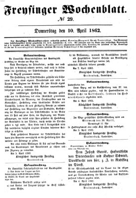 Freisinger Wochenblatt Donnerstag 10. April 1862