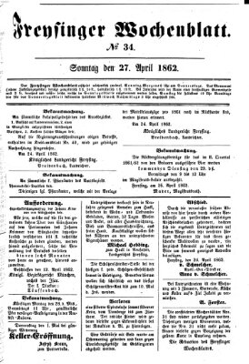 Freisinger Wochenblatt Sonntag 27. April 1862