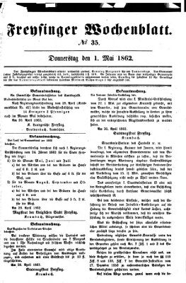 Freisinger Wochenblatt Donnerstag 1. Mai 1862