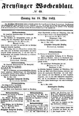 Freisinger Wochenblatt Sonntag 18. Mai 1862