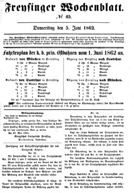 Freisinger Wochenblatt Donnerstag 5. Juni 1862