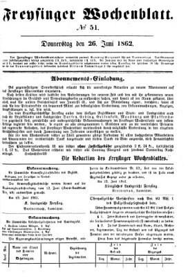 Freisinger Wochenblatt Donnerstag 26. Juni 1862