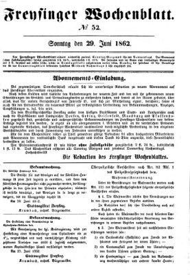 Freisinger Wochenblatt Sonntag 29. Juni 1862