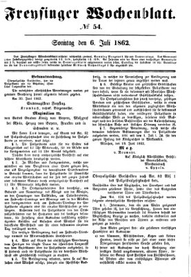 Freisinger Wochenblatt Sonntag 6. Juli 1862