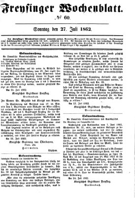 Freisinger Wochenblatt Sonntag 27. Juli 1862