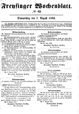 Freisinger Wochenblatt Donnerstag 7. August 1862