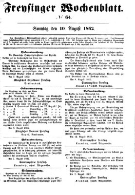 Freisinger Wochenblatt Sonntag 10. August 1862